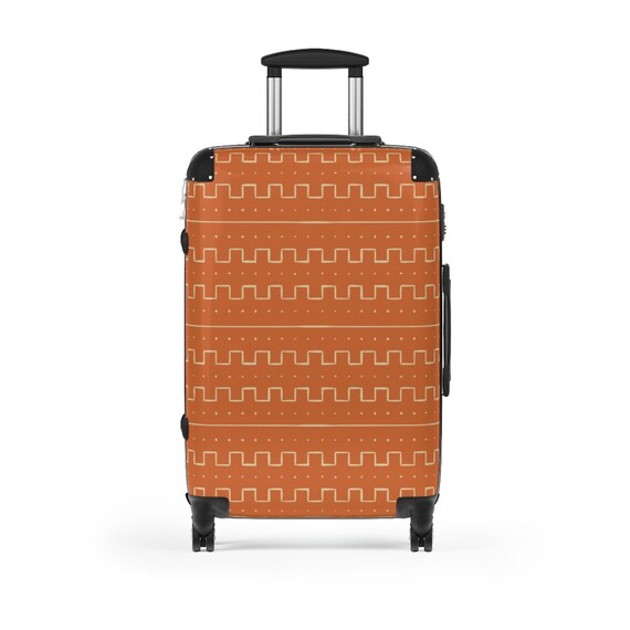Burnt Orange Aztec Print Travel Carry on Suitcase Hard Shell