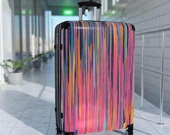 Array Print Bright Pink and Navy Travel Hard Shell Custom Colorful Locking TSA Carry On Large Cabin Suitcase