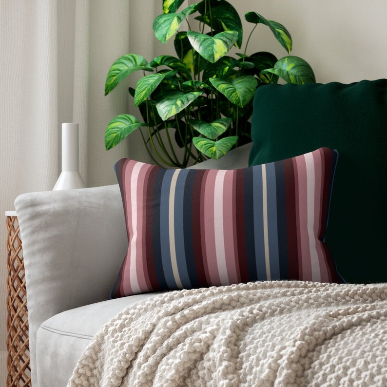 Serape print striped western pattern Lumbar Pillow van camper cottage decor neutral blue mauve beige long body pillow throw decorative