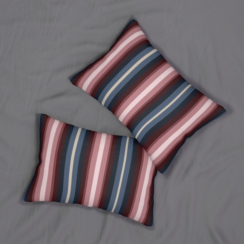 Serape print striped western pattern Lumbar Pillow van camper cottage decor neutral blue mauve beige long body pillow throw decorative