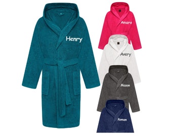 Kids Personalized Bathrobe Terry Toweling Hooded Bath Robe Gown age 2 - 14 years