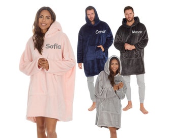 Personalised Oversized Adult Hoodie Blanket Ultra Soft Fleece Warm Cosy Wearable Hooded Giant Sweatshirt Throw for Men women Big Pocket