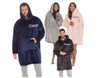 Personalised Hoodie Oversized Adult Blanket Ultra Soft Fleece Warm Cosy Wearable Hooded Giant Sweatshirt Throw for Men women Big Pocket