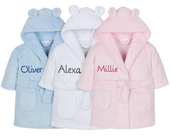 Childrens//Toddlers Soft Fleece Dressing Gown with Animal Hood ~ 6-24 Months