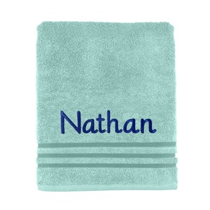 Personalised Embroidered Towels Face, Hand, Bath, Towel Ideal Gift ANY NAME 100% Egyptian Cotton Gift 12 Colour Towels Available Aqua Blue