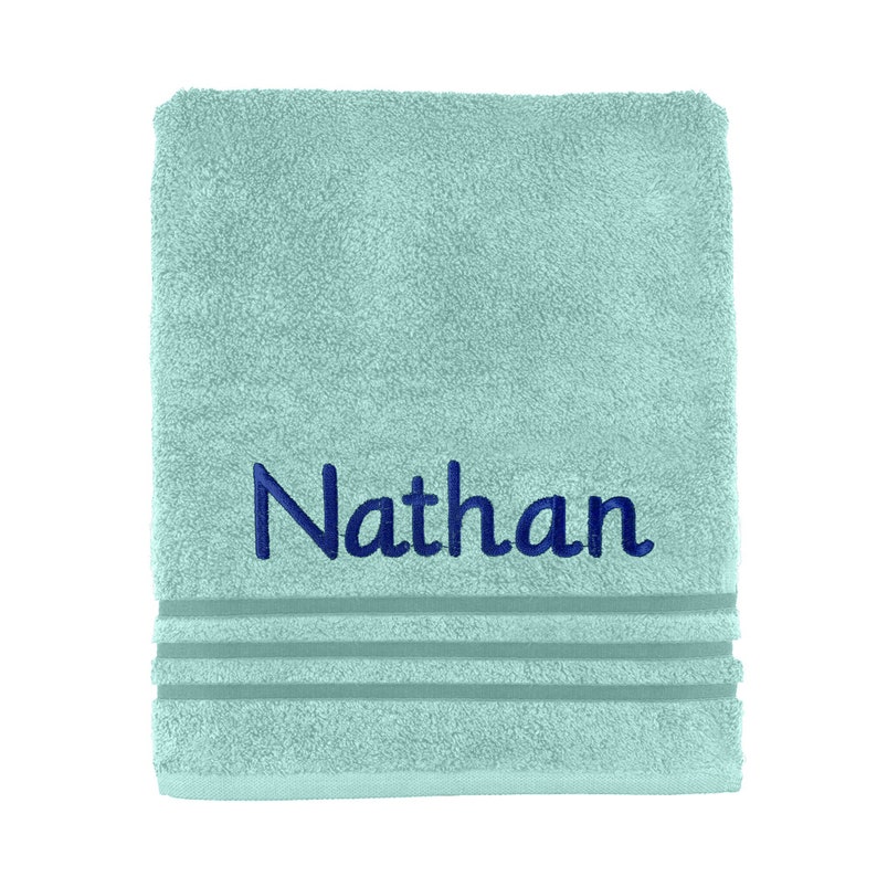 Personalised Embroidered Towels Face, Hand, Bath, Towel Ideal Gift ANY NAME 100% Egyptian Cotton Gift 12 Colour Towels Available Aqua Blue