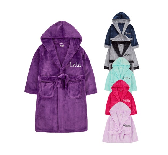 Personalised Kids Bathrobe Soft Dressing Gown Children Hooded Etsy UK