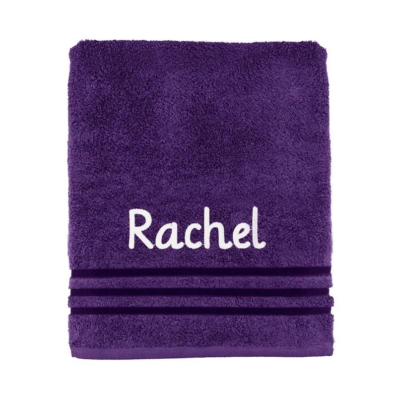 Personalised Embroidered Towels Face, Hand, Bath, Towel Ideal Gift ANY NAME 100% Egyptian Cotton Gift 12 Colour Towels Available Purple