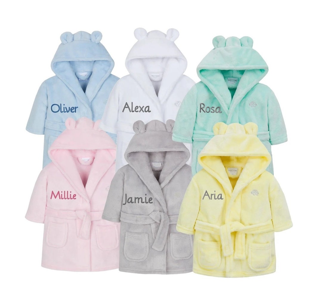 Baby Robe Design Personalised Embroidered Baby Robe Dressing Gown Towel Hat Toddler Gift ...