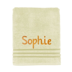 Personalised Embroidered Towels Face, Hand, Bath, Towel Ideal Gift ANY NAME 100% Egyptian Cotton Gift 12 Colour Towels Available Cream