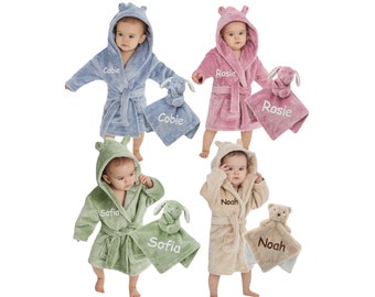 Personalized Embroidered Baby Comforter Blankie Robe Dressing Gown Soft Cosy Present Baby Gift Set