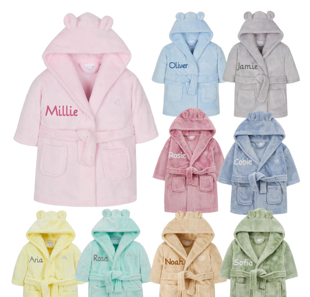 Baby Robe Design Personalised Embroidered Baby Robe Dressing Gown Towel Hat Toddler Gift ...