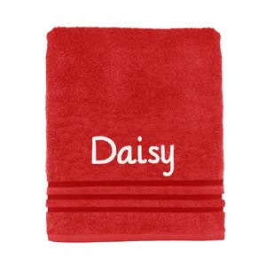 Personalised Embroidered Towels Face, Hand, Bath, Towel Ideal Gift ANY NAME 100% Egyptian Cotton Gift 12 Colour Towels Available Red