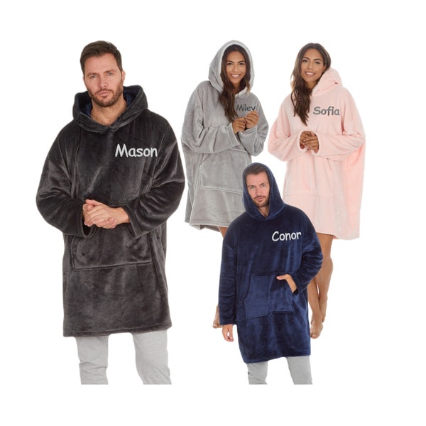 Personalised Oversized Adult Hoodie Blanket Ultra Soft Fleece Warm Cosy Wearable Hooded Giant Sweatshirt Throw for Men women Big Pocket