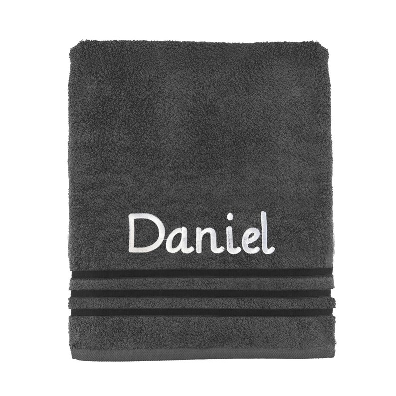 Personalised Embroidered Towels Face, Hand, Bath, Towel Ideal Gift ANY NAME 100% Egyptian Cotton Gift 12 Colour Towels Available Grey