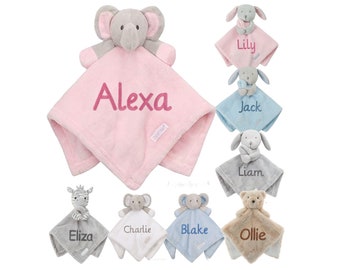 Personalised Baby Comforter Blankie / Blanket Gift - Quality Gift soft Toy Elephant / Unicorn Baby Shower