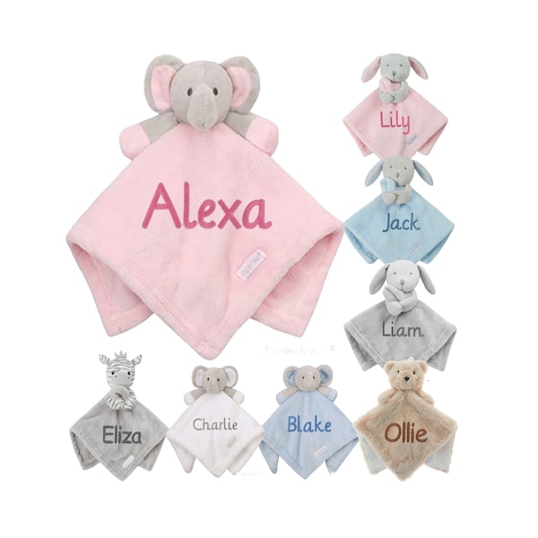 Personalised Baby Comforter Blankie / Blanket Gift - Quality Gift soft Toy Elephant / Unicorn Baby Shower