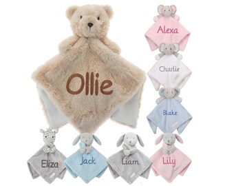 Personalized Baby Comforter Blankie / Blanket Gift - Quality Gift soft Toy Elephant / Bunny