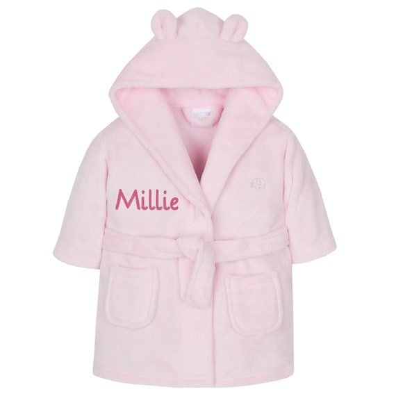 Baby Toddler Dressing Gown Bathrobe with Hood Pink Blue White 6-24 Months
