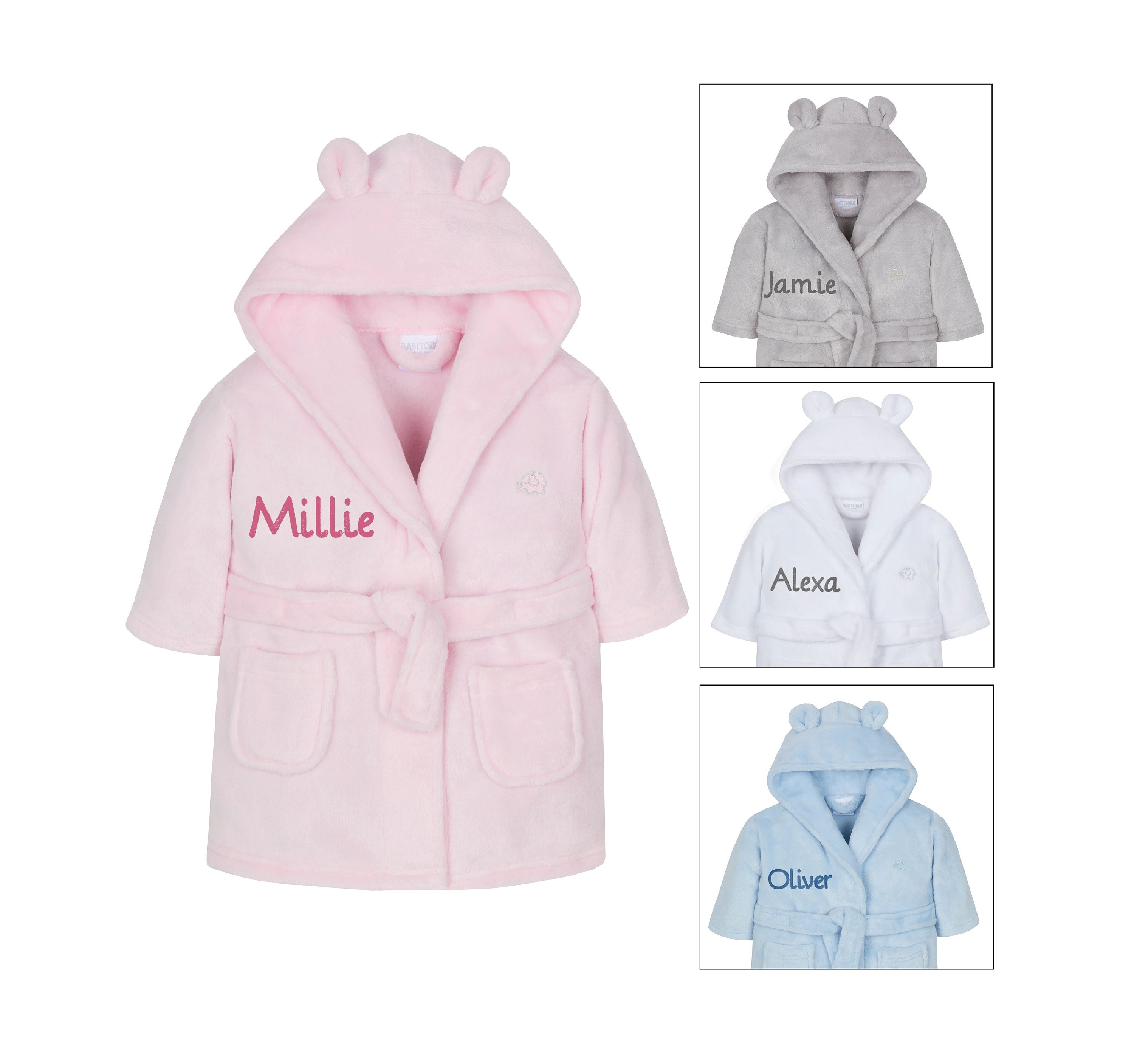 Personalised Embroidered Baby Robe Dressing Gown Hood Toddler Etsy