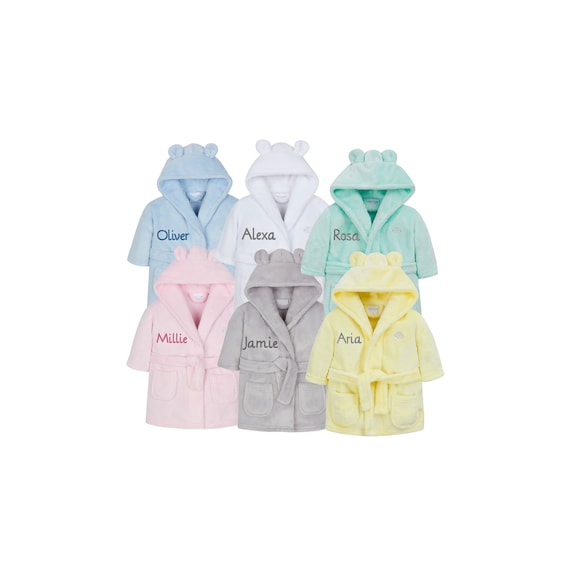 Personalised Embroidered Baby Robe Dressing Gown Towel Hat Etsy UK