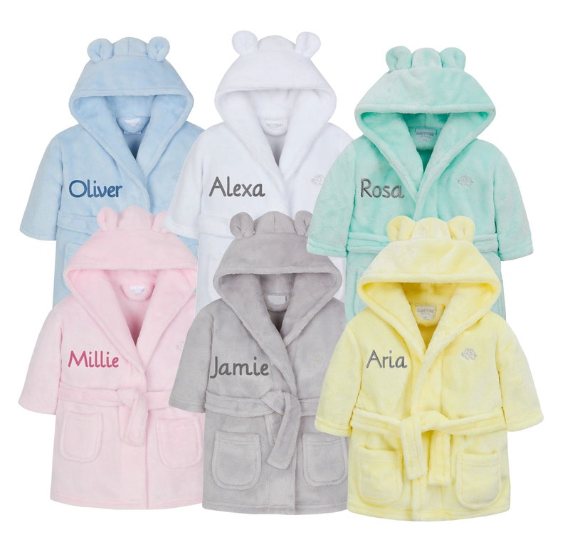 Personalised Embroidered Baby Robe Dressing Gown Towel Hat Etsy UK