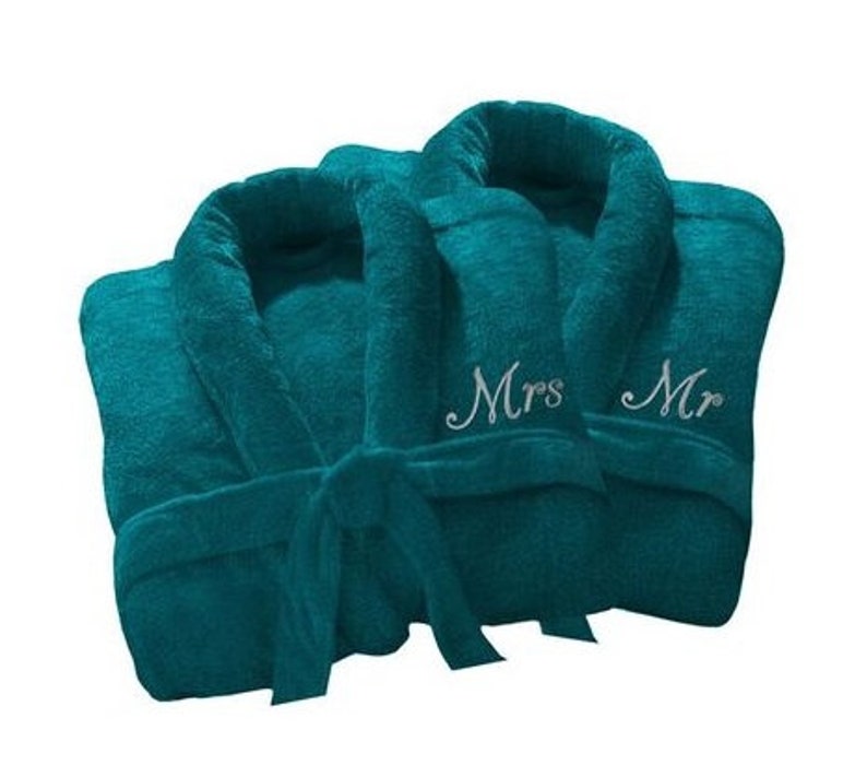 2 x Personalized Luxury Bath Robe Mr & Mrs 100 Cotton Terry Etsy