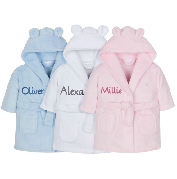 Personalised Baby Dressing Gown Towel Embroidered Name dob Toddler Girl Boy Infant Bath Robe Birthday initials crown Party Christmas