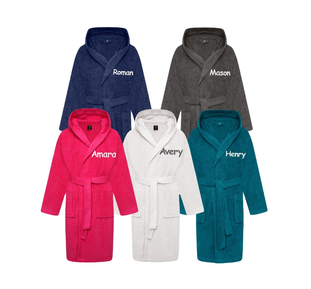 Personalised Boys & Girls 100 Cotton Hooded Bathrobe Kids Toweling