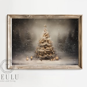 Ästhetischer Weihnachtsbaum Poster, Winterwald druckbare Wandkunst, Winterurlaub Dekor Print, Cottagecore Dekor, horizontale Wandkunst