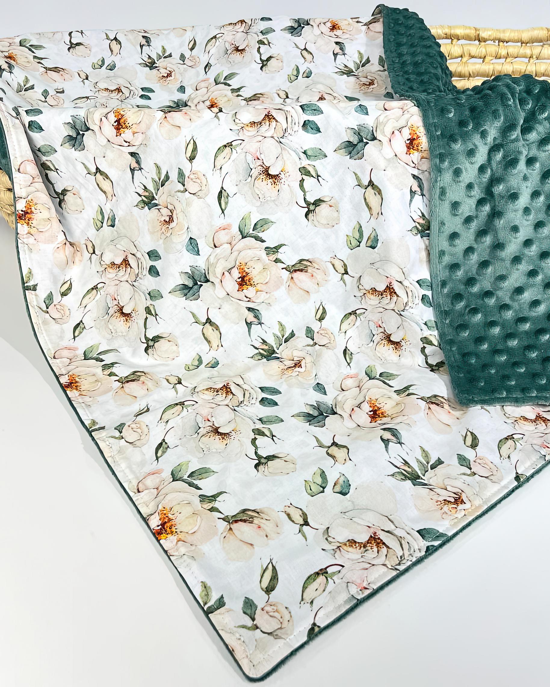 Floral Peony Minky Baby Blanket: Plush Nursery Bedding (30x40”)
