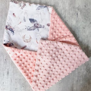 Woodland Nursery Lovey Blanket: Minky Baby Girl Gift, Flying Owls