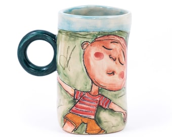 5oz mug, Toddler mom gift, Small coffee mug personalized, Hand painted coffee cups, Round handle mug, Girly gift for woman, Handmade pottery