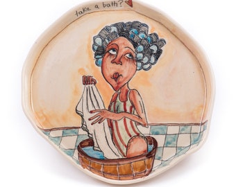 Taking a break Unique ceramic plate, Stay at home mom gift, Gift for dreamers, Stoneware pottery plate, Cute gift for mom, Handmade pottery
