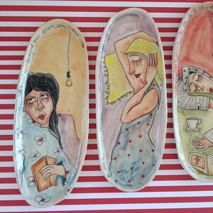 Handmade pottery platters (3 designs),perfect housewarming gift.100% hand made with love! Stoneware serving platter,ideal gift for dreamers
