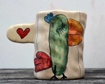 Parrot coffee cup, Animal lover gift, Handmade mug, Eco friendly gift, Stoneware mug, Animal ceramic mug, Activist gift, Parrot mug, Protect