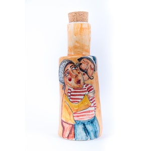 Large pottery bottle, ideal gift for lovers. Handmade, customizable & hand painted bottle perfect for those who are drunk on love!
