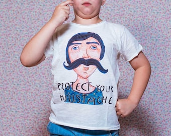 Boys' tshirt "Protect your moustache", unique and cool kids' graphic tee for unique and cool boys.