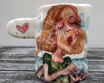 Summer ceramic mug, Personalized gift, Custom mug, Vacation gift, Pottery mug, Stoneware mug, Gift for her, Best friend mug, Ceramic art