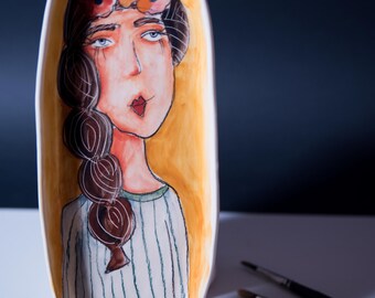 Ceramic platter (large) Handmade, hand-painted, durable stoneware platter. Ideal gift for women, great bachelorette present.