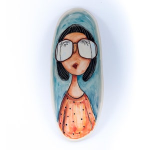 Cute oval ceramic platters, 100% handmade and hand painted. Collection: &quot;My portraits&quot; on unique pottery platters
