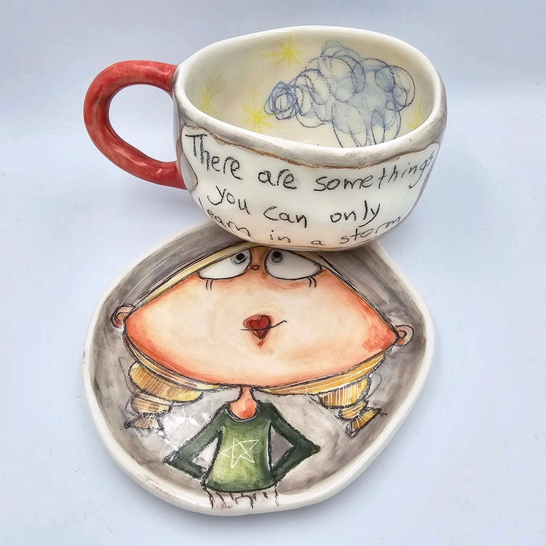 Stronger Than the Storm Handmade Coffee Cup, Hand Painted Ceramic Tea