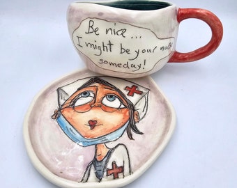 Future nurse mug handmade unique, Nursing school graduation gift, CNA coffee mug, Certified Nursing Assistant pottery cup, Whimsical ceramic