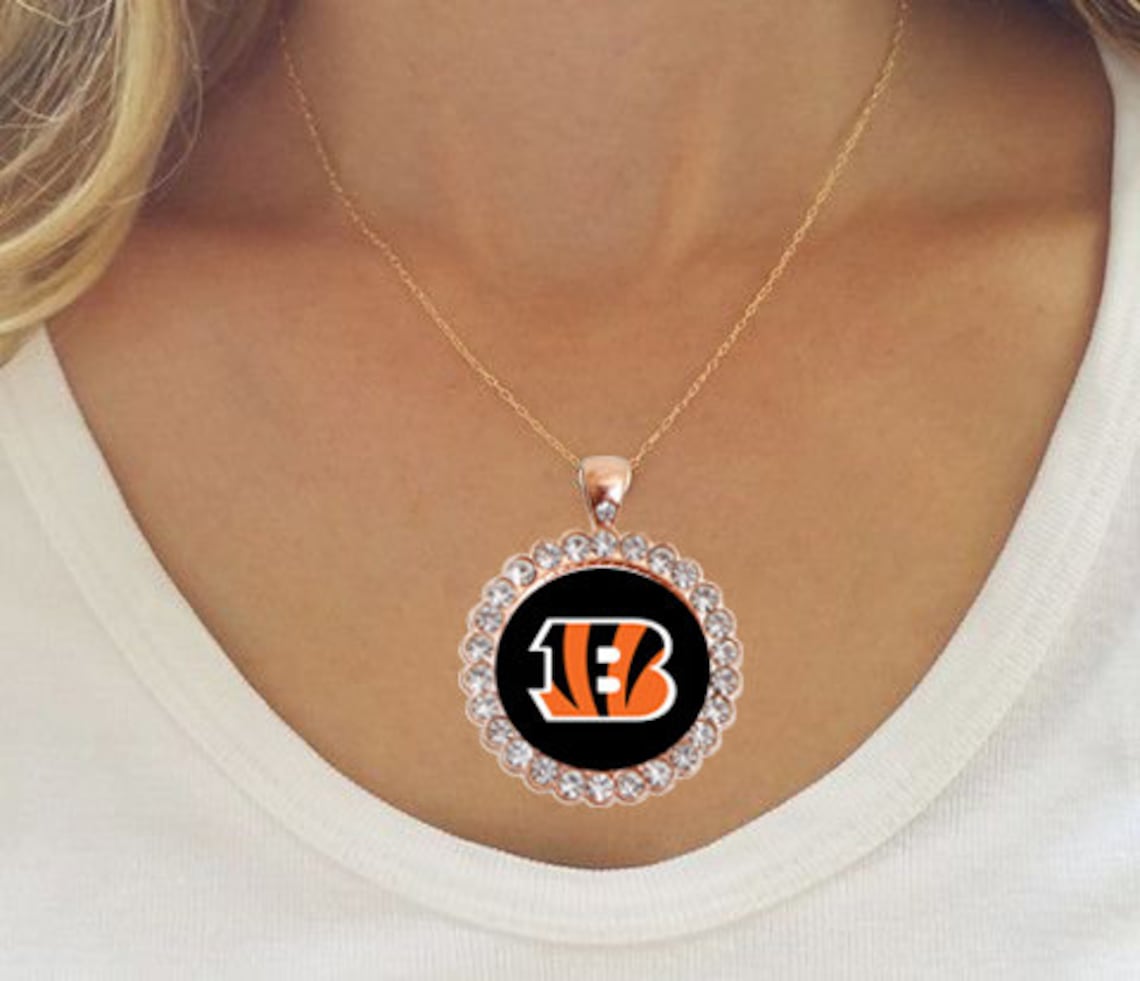 Gold Toned Cincinnati Bengals Rhinestone Pendant necklace Etsy