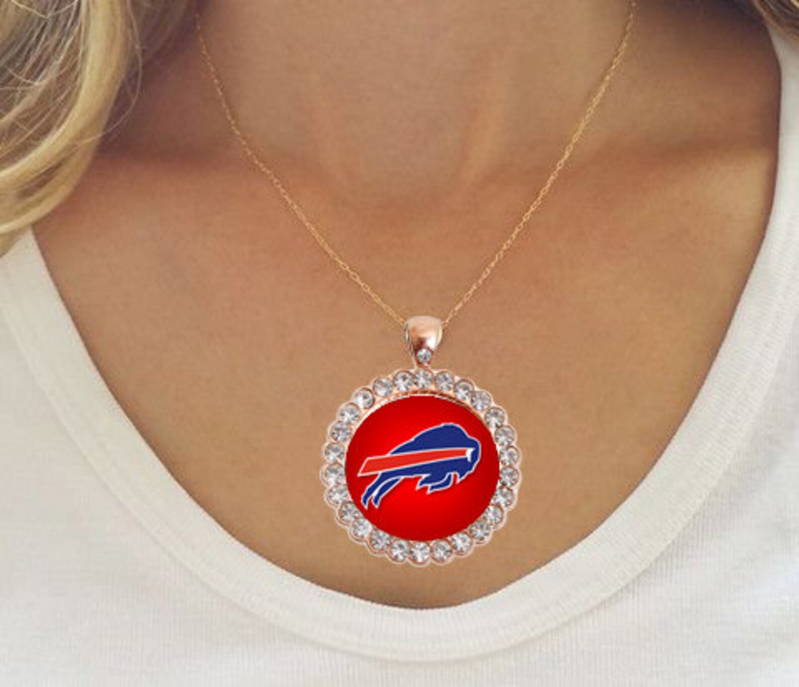 Buffalo Bills Dainty Gold Toned Rhinestone Pendant Necklace Etsy