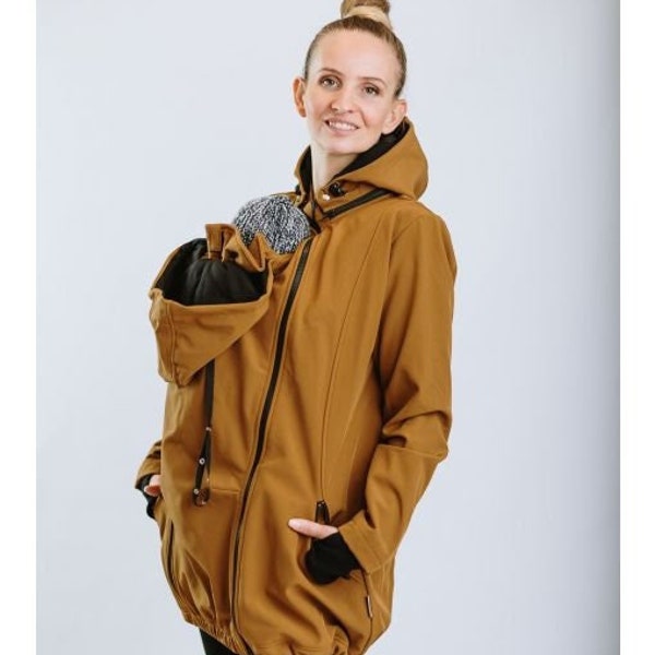 Umstands-Babytragejacke GREYSE softshell. Vorn/hinten tragbar. Schwangerschaftsjacke.