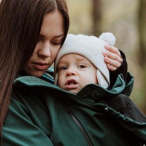 Chaqueta de maternidad para porteo de bebé, softshell, color gris. Para llevar delante y detrás. Chaqueta para embarazo.