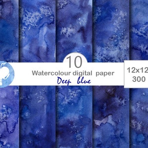 Digital Paper Deep Blue, commercial use digital watercolor artistic background indigo blue navy cosmos space wash paper scrapbooking paper