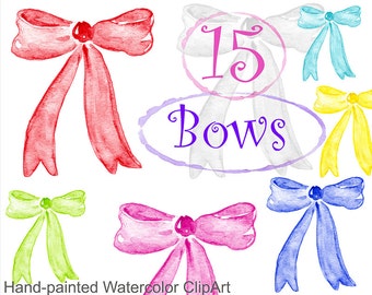 Watercolor clipart - Bows, commercial use multicolor bow, bowknot ribbon knot bundle gift bow, holiday decoration rainbow, png digital