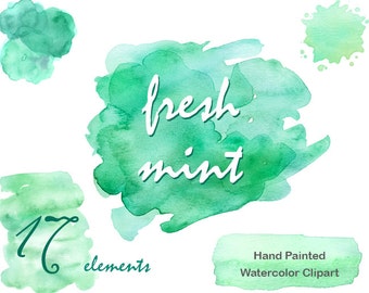 Watercolour clipart Commercial use mint green watercolor background spot blot blotch brush stroke blog logo element patch stain splash png